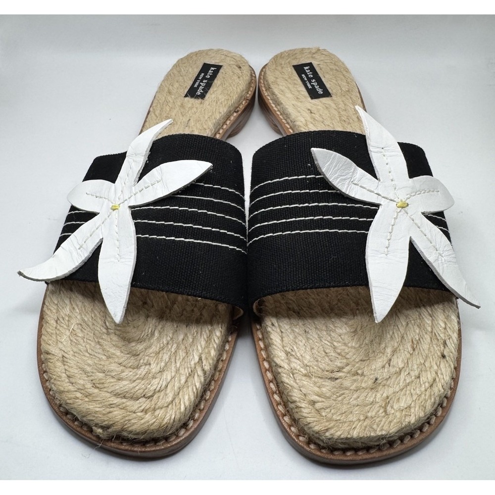 Kate Spade Black and White Jute Slide Elba Sandals Size 7.5 38 - Picture 2 of 7